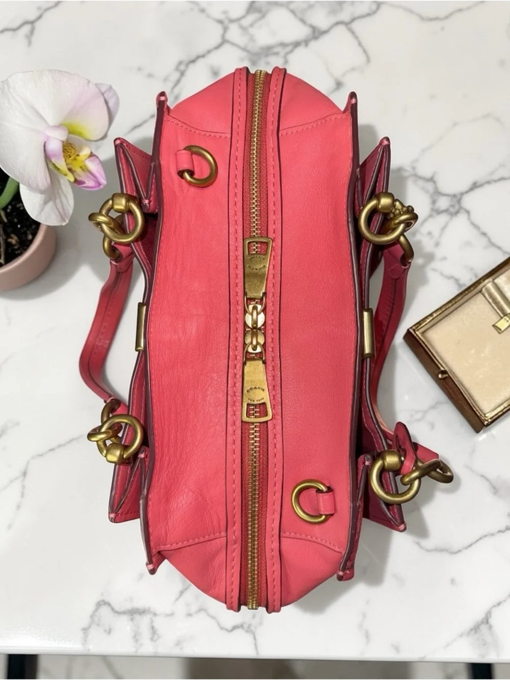 💕 Coach Dreamer 27 Orchid Pink Leather Satchel Crossbody Gold Hardware ✨ - Picture 9 of 15
